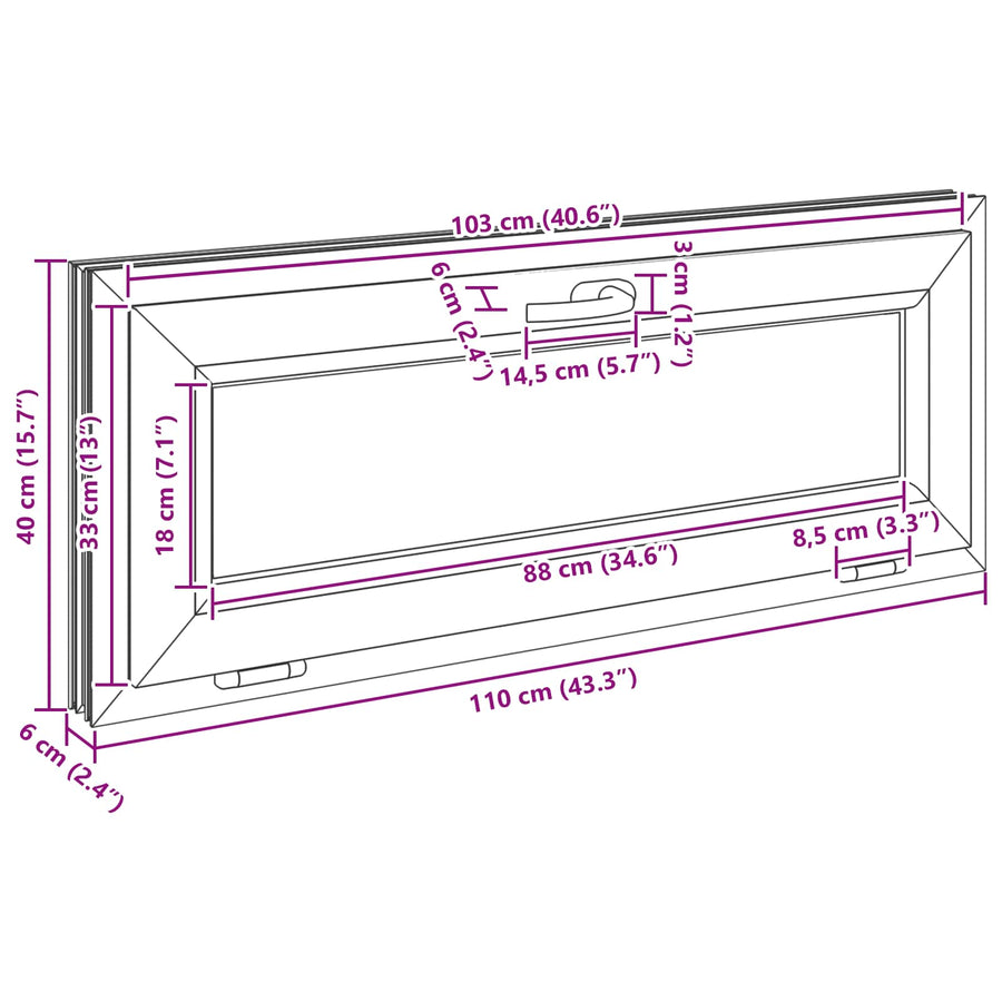 Kelderraam RISOR 110 x 40 cm PVC en glas Antracietkleurig