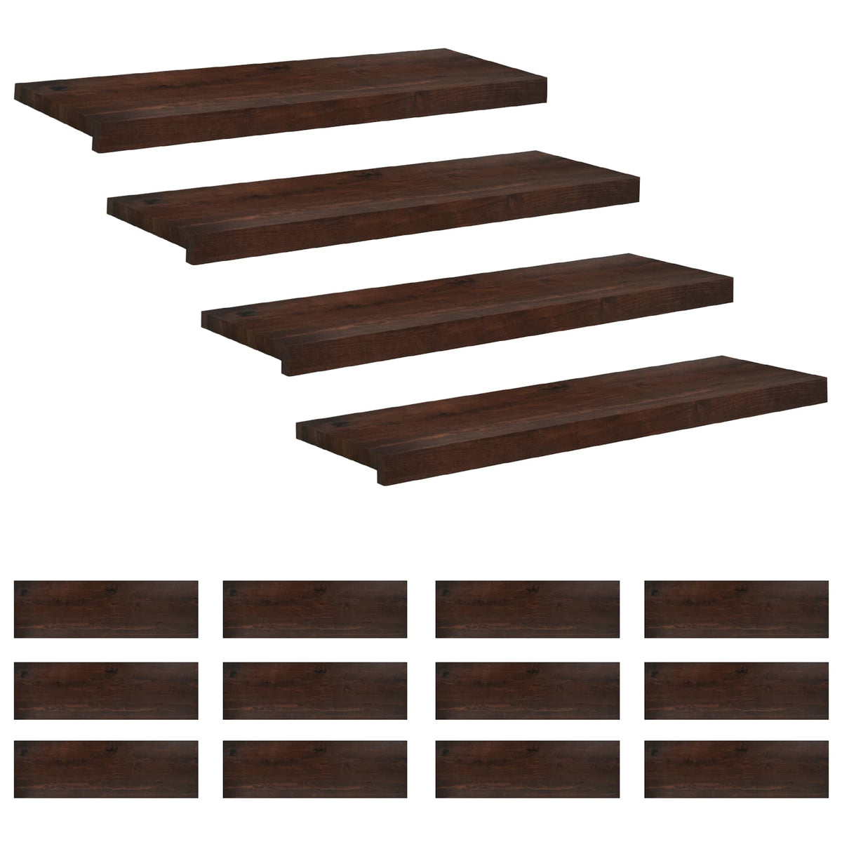 Traplopers 16 st 80 x 25 x 2 cm Donkerbruin Massief beukenhout