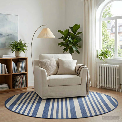 Binnen- en buitenvloerkleed OLITE Naturel en marineblauw