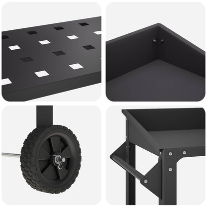 Pottafel met Wielen 96 x 50 x 89 cm Koudgewalst staal Zwart