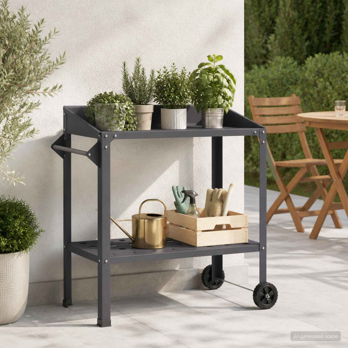 Pottafel met Wielen 96 x 50 x 89 cm Koudgewalst staal Zwart
