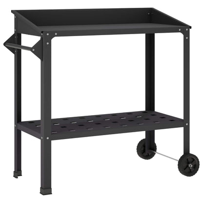 Pottafel met Wielen 96 x 50 x 89 cm Koudgewalst staal Zwart