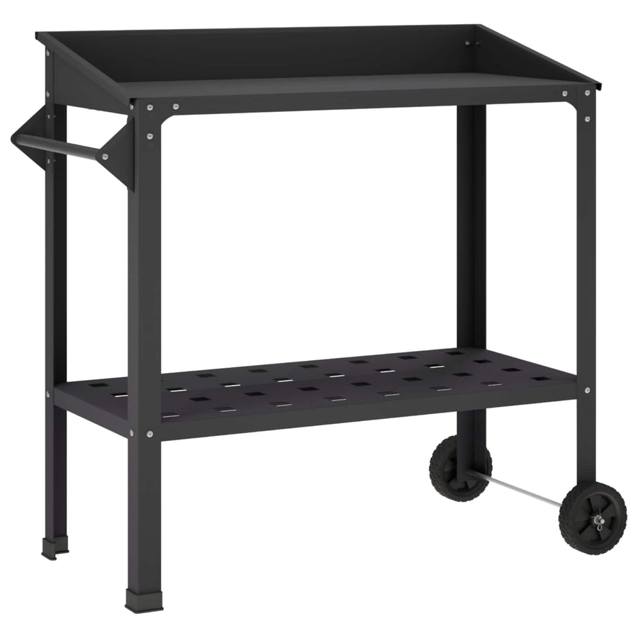 Pottafel met Wielen 96 x 50 x 89 cm Koudgewalst staal Zwart