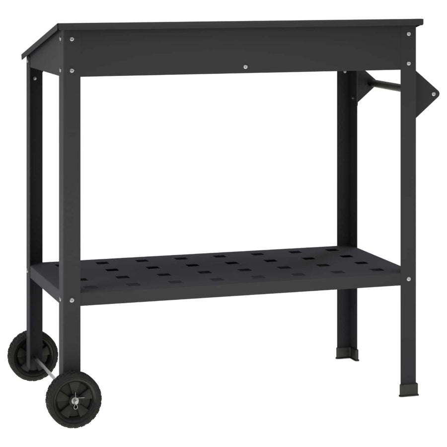 Pottafel met Wielen 96 x 50 x 89 cm Koudgewalst staal Zwart