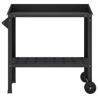 Pottafel met Wielen 96 x 50 x 89 cm Koudgewalst staal Zwart