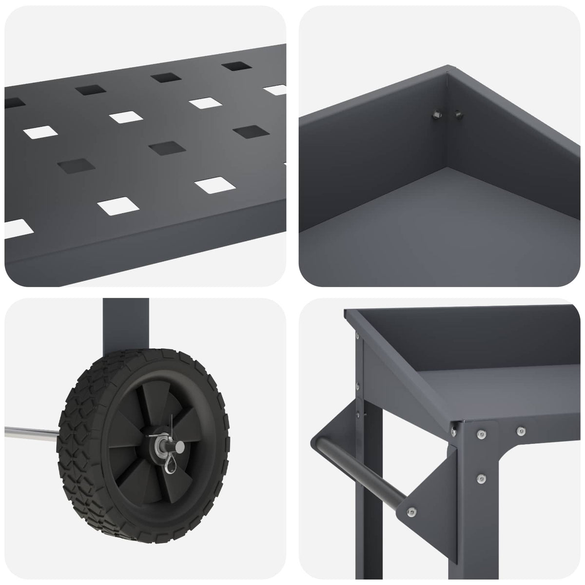 Pottafel met Wielen 96 x 50 x 89 cm Koudgewalst staal Antraciet