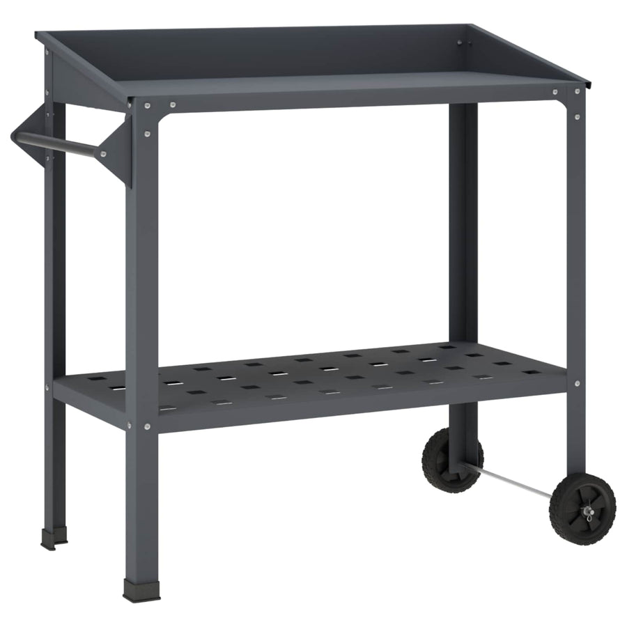 Pottafel met Wielen 96 x 50 x 89 cm Koudgewalst staal Antraciet