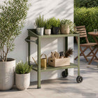 Pottafel met wielen 96x50x89 cm koudgewalst staal olijfgroen