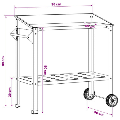 Pottafel met Wielen 96 x 50 x 89 cm Koudgewalst staal