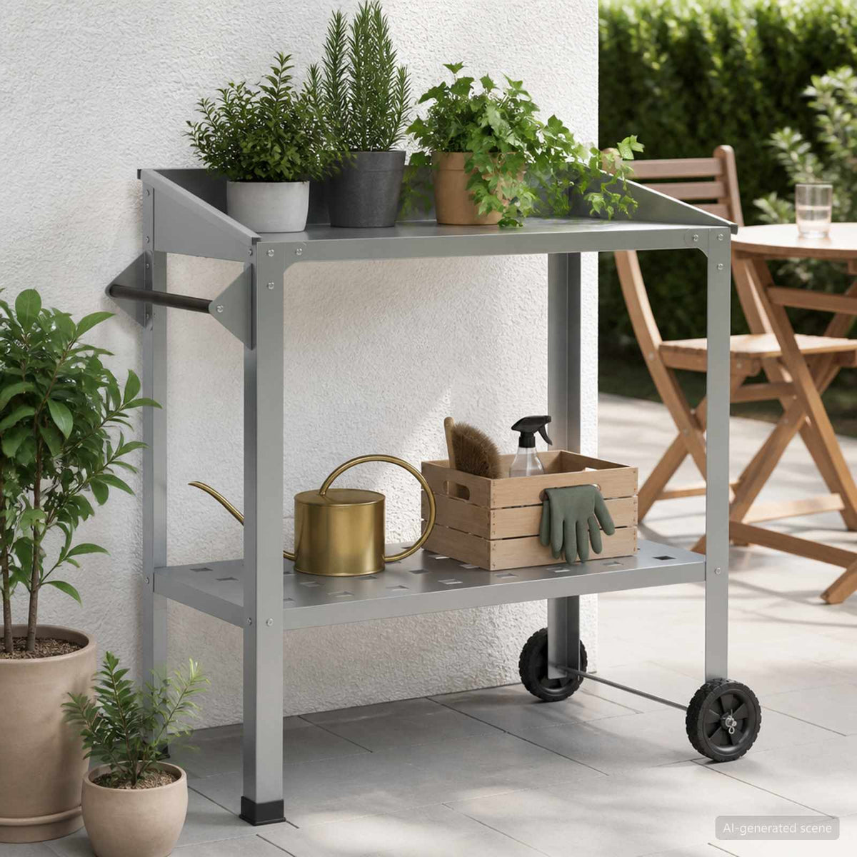 Pottafel met Wielen 96 x 50 x 89 cm Gegalvaniseerd staal zilver