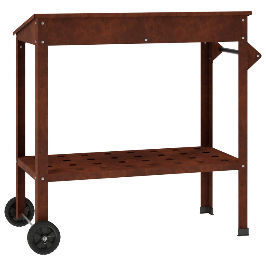 Pottafel met Wielen 96 x 50 x 89 cm weervast staal Roestkleurig