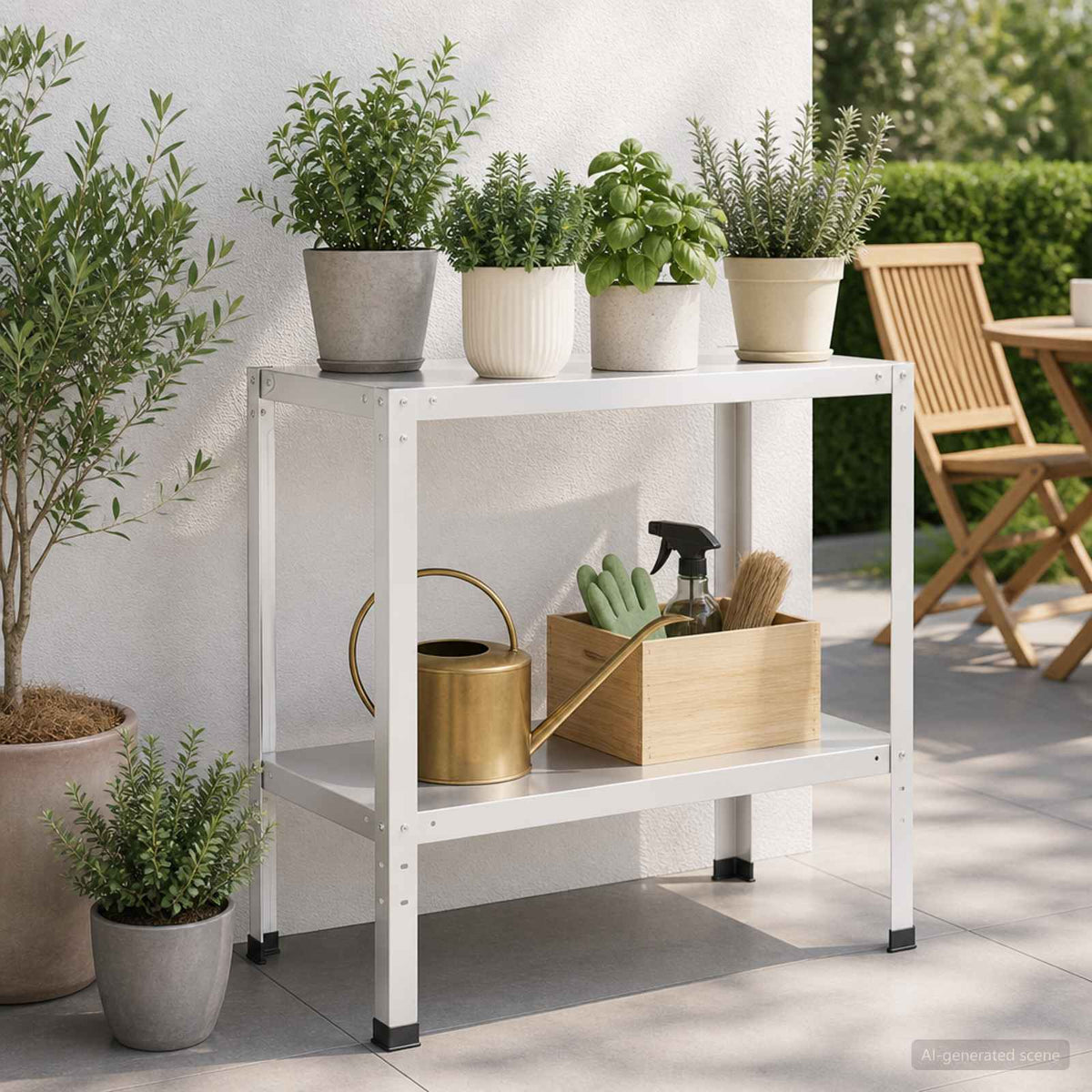 Planttafel 100 x 40 x 80 cm Gepoedercoat staal Wit