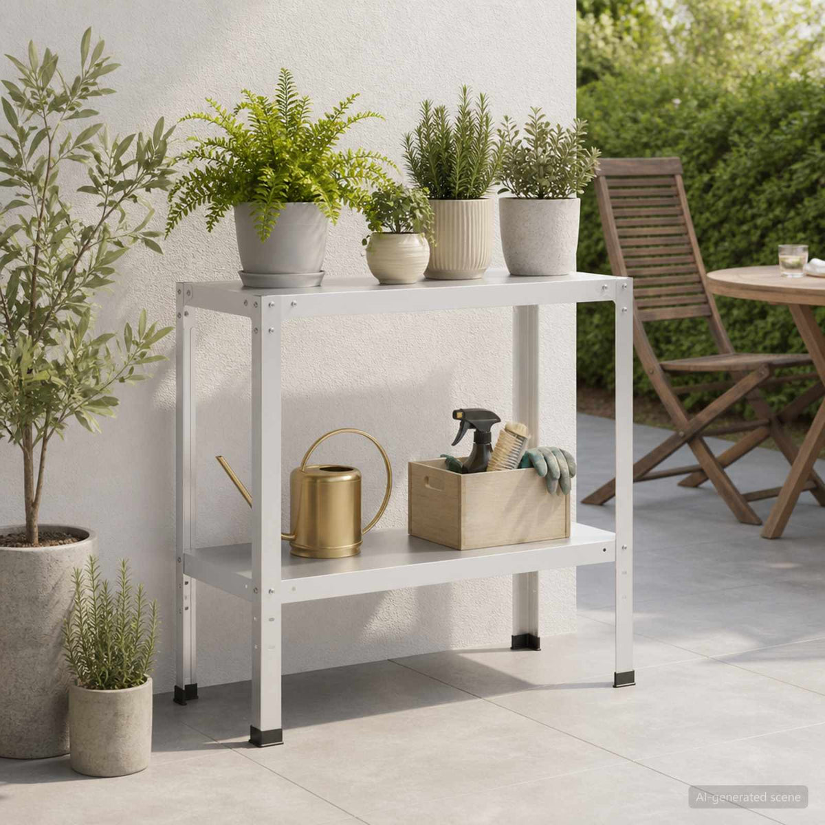 Planttafel 80 x 40 x 80 cm Gepoedercoat staal Wit
