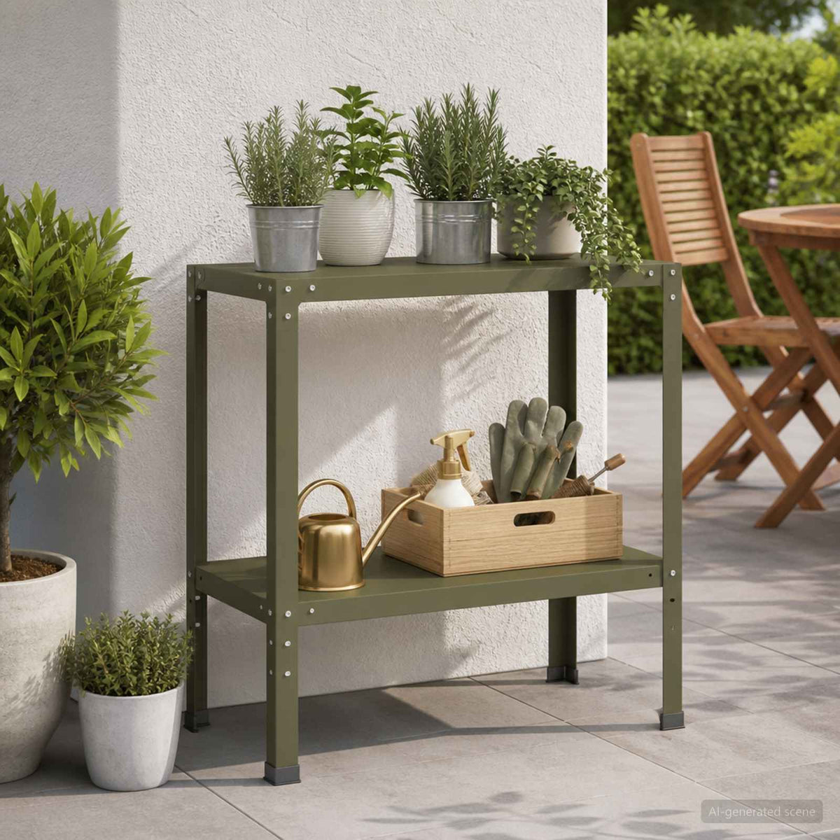 Planttafel 80 x 40 x 80 cm Gepoedercoat staal Olijfgroen