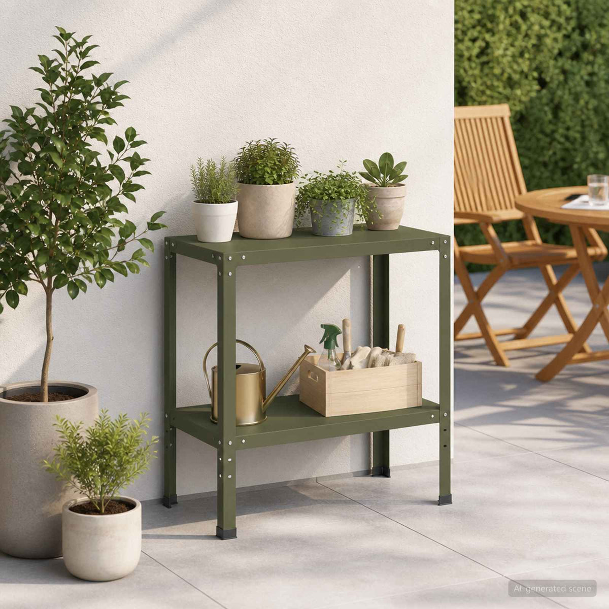 Planttafel 60 x 40 x 80 cm Gepoedercoat staal Olijfgroen