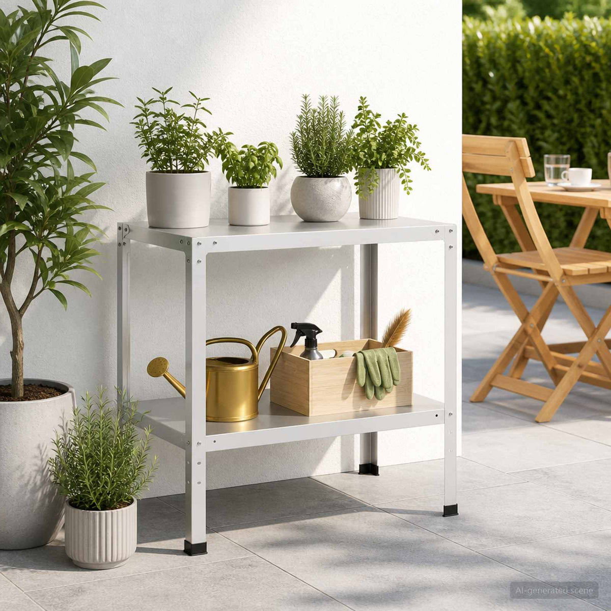 Planttafel 80 x 50 x 80 cm Gepoedercoat staal Wit