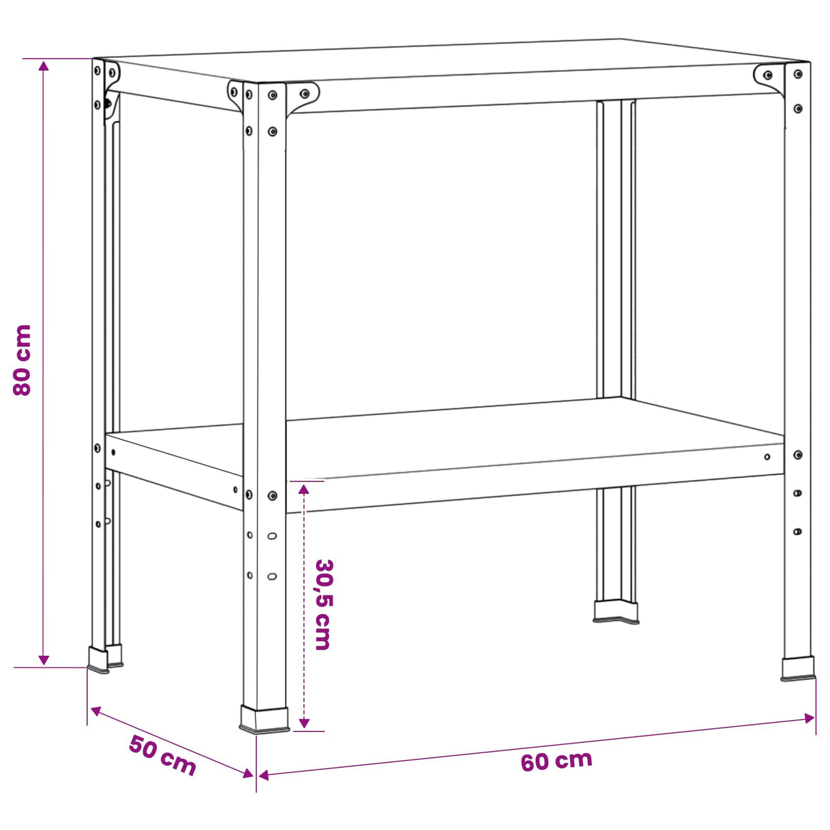 Planttafel 60 x 50 x 80 cm Gepoedercoat staal Zwart
