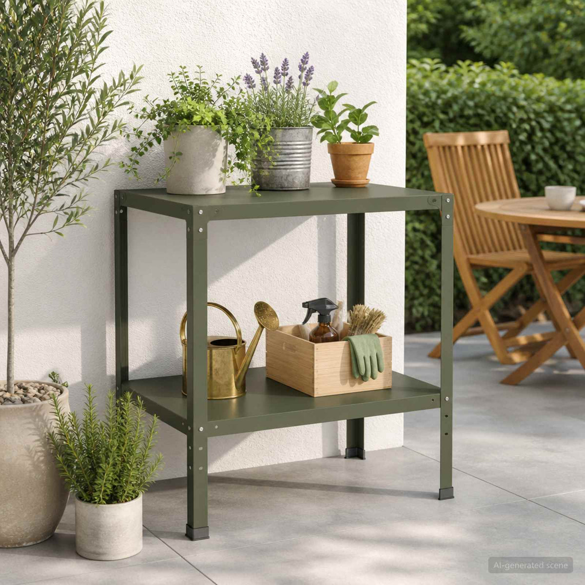 Planttafel 60 x 50 x 80 cm Gepoedercoat staal Olijfgroen