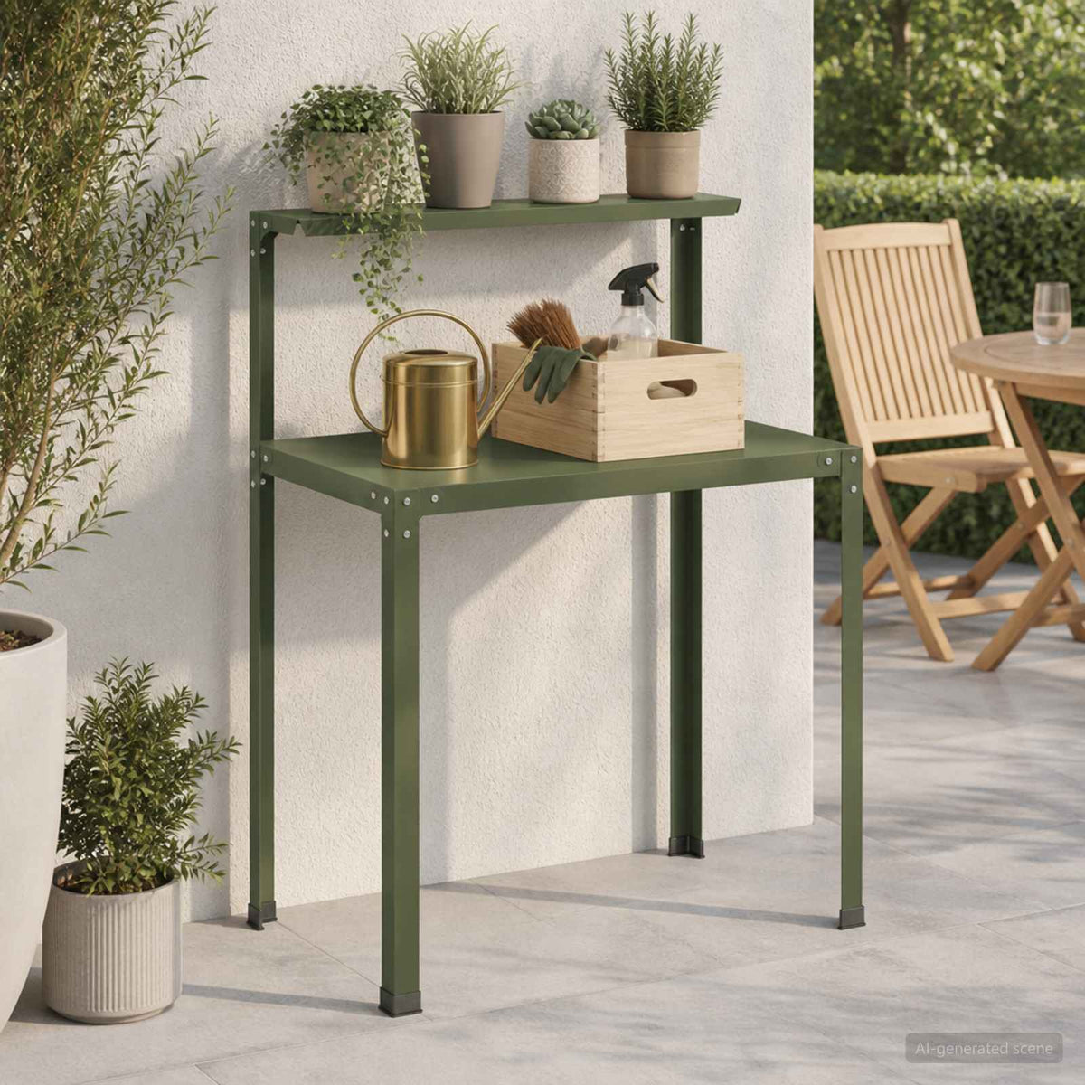 Planttafel 100 x 50 x 104 cm Gepoedercoat staal Olijfgroen