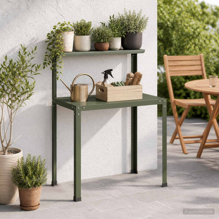 Planttafel 80 x 50 x 104 cm Gepoedercoat staal Olijfgroen