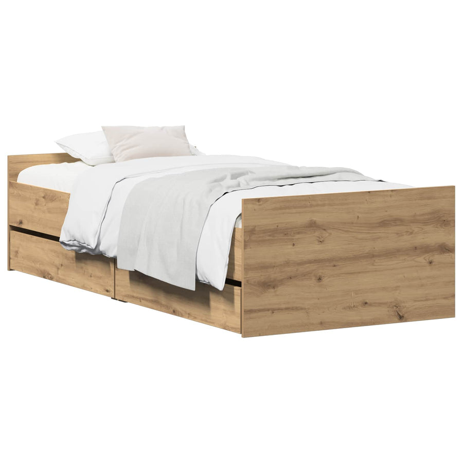 Bedframe Artisanaal eiken 100 x 200 cm Bewerkt hout