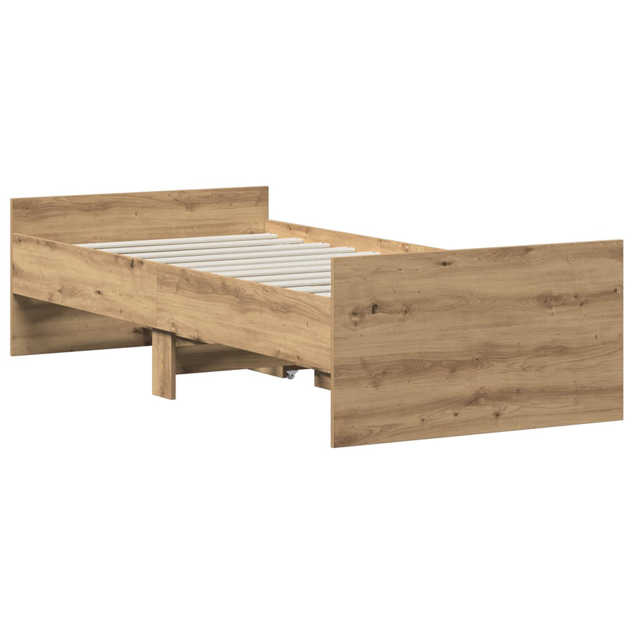 Bedframe Artisanaal eiken 100 x 200 cm Bewerkt hout