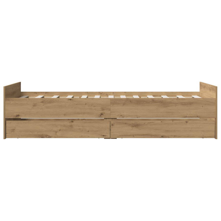 Bedframe Artisanaal eiken 100 x 200 cm Bewerkt hout