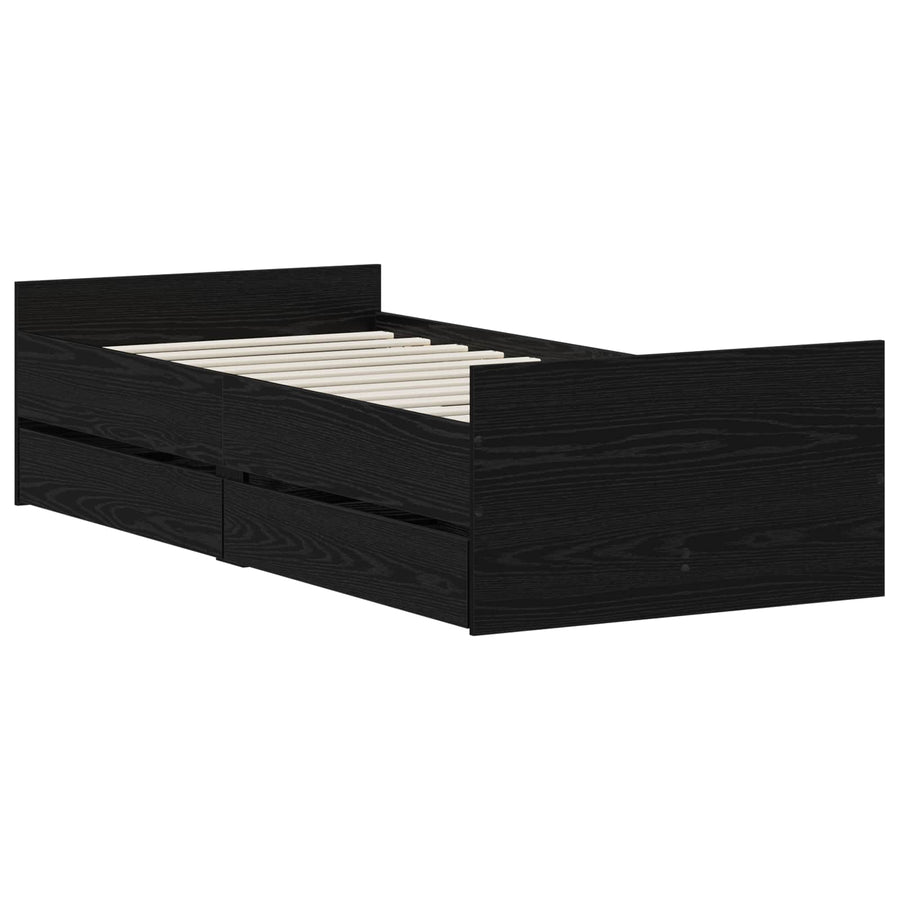 Bedframe Zwart eiken 100 x 200 cm Bewerkt hout