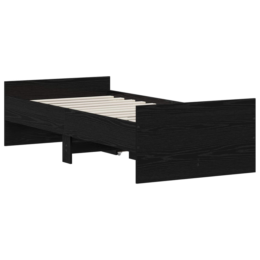Bedframe Zwart eiken 100 x 200 cm Bewerkt hout