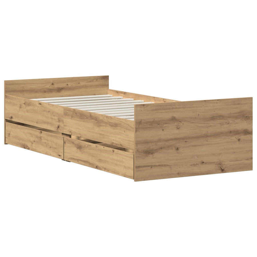 Bedframe Artisanaal eiken 90 x 200 cm Bewerkt hout