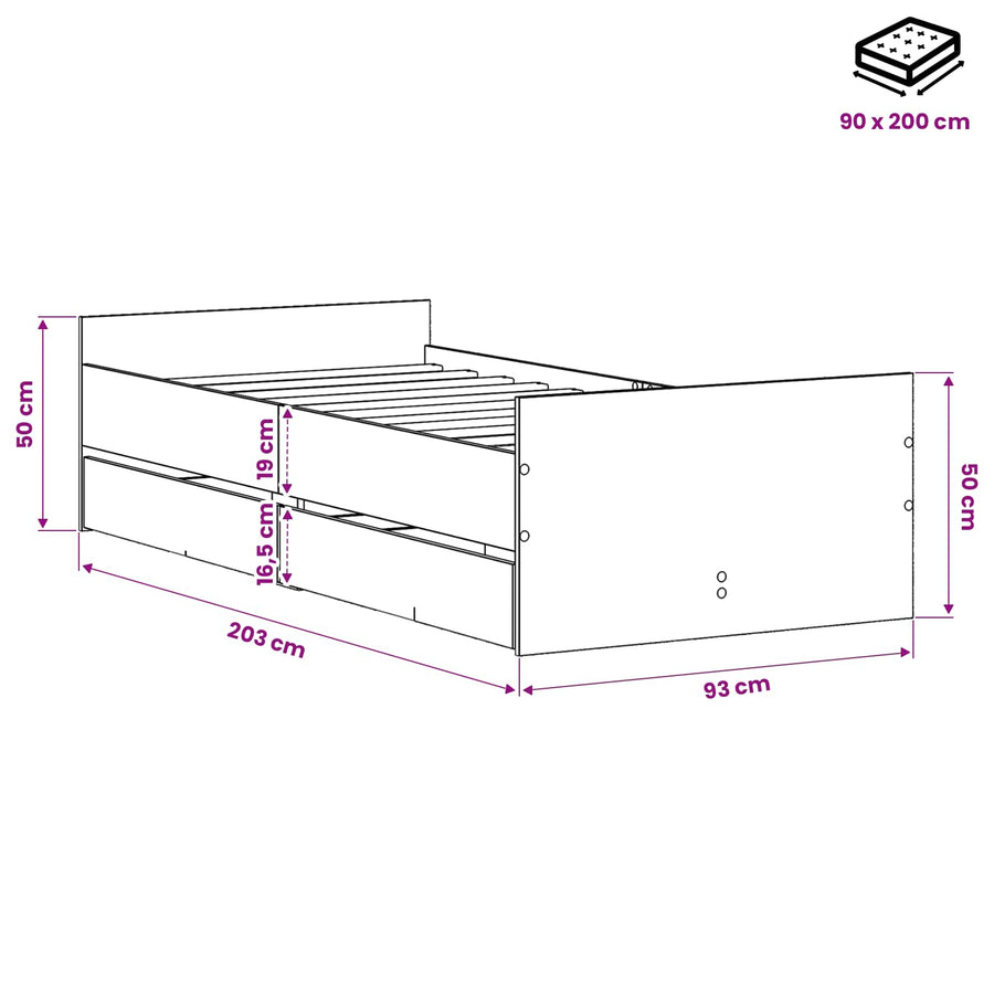 Bedframe Artisanaal eiken 90 x 200 cm Bewerkt hout