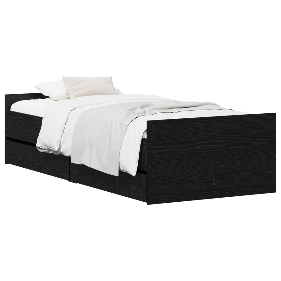 Bedframe Zwart eiken 90 x 200 cm Bewerkt hout