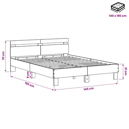 Bedframe Artisanaal eiken 140 x 190 cm Bewerkt hout