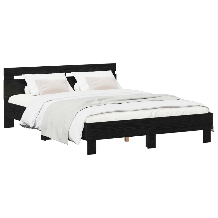 Bedframe Zwart eiken 140 x 190 cm Bewerkt hout