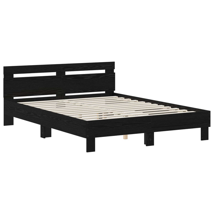 Bedframe Zwart eiken 140 x 190 cm Bewerkt hout