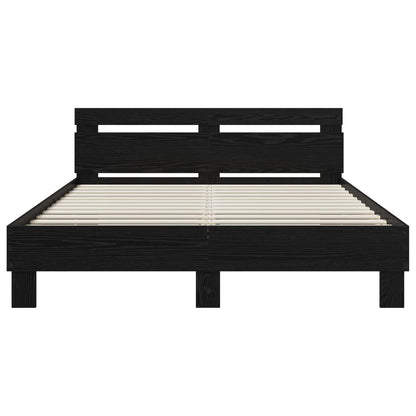 Bedframe Zwart eiken 140 x 190 cm Bewerkt hout