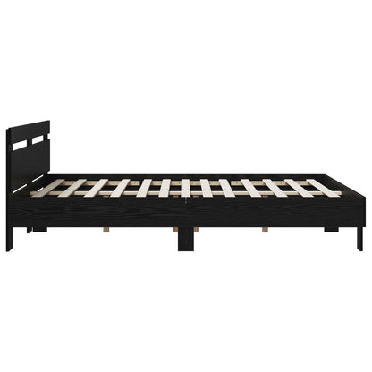 Bedframe Zwart eiken 140 x 190 cm Bewerkt hout