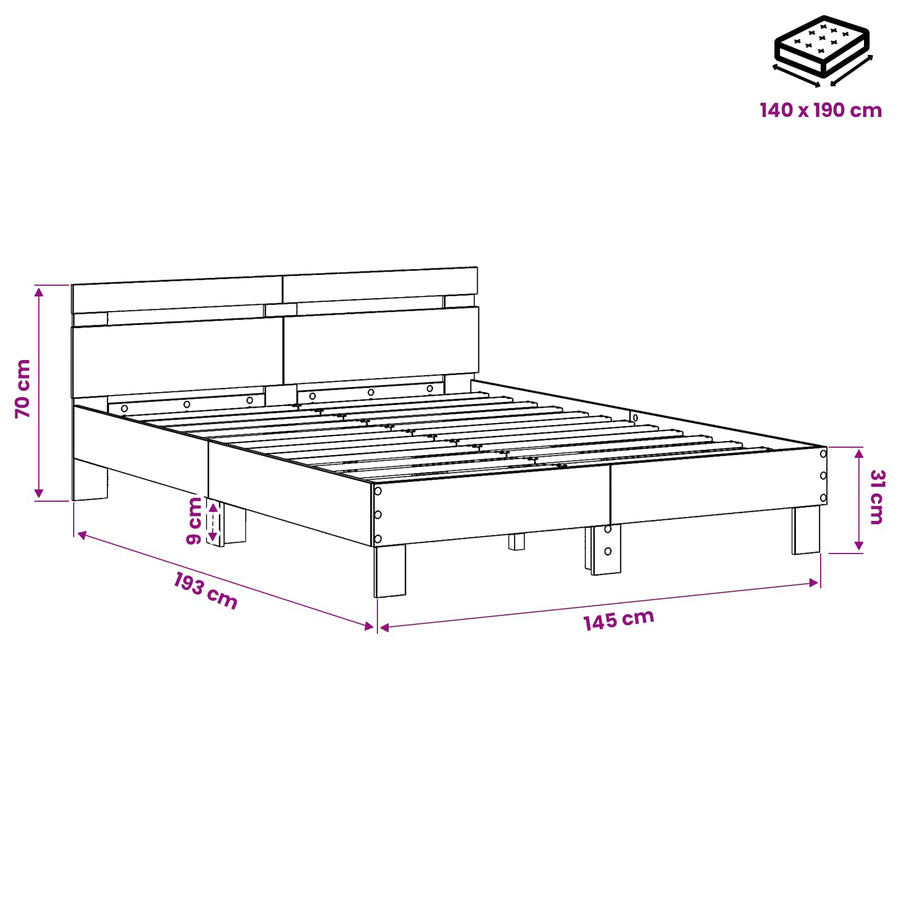 Bedframe Zwart eiken 140 x 190 cm Bewerkt hout