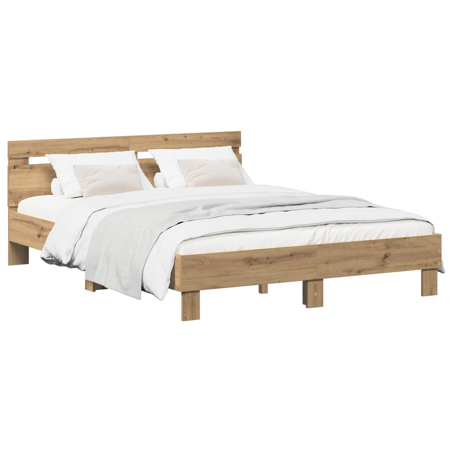Bedframe Artisanaal eiken 135 x 190 cm Bewerkt hout