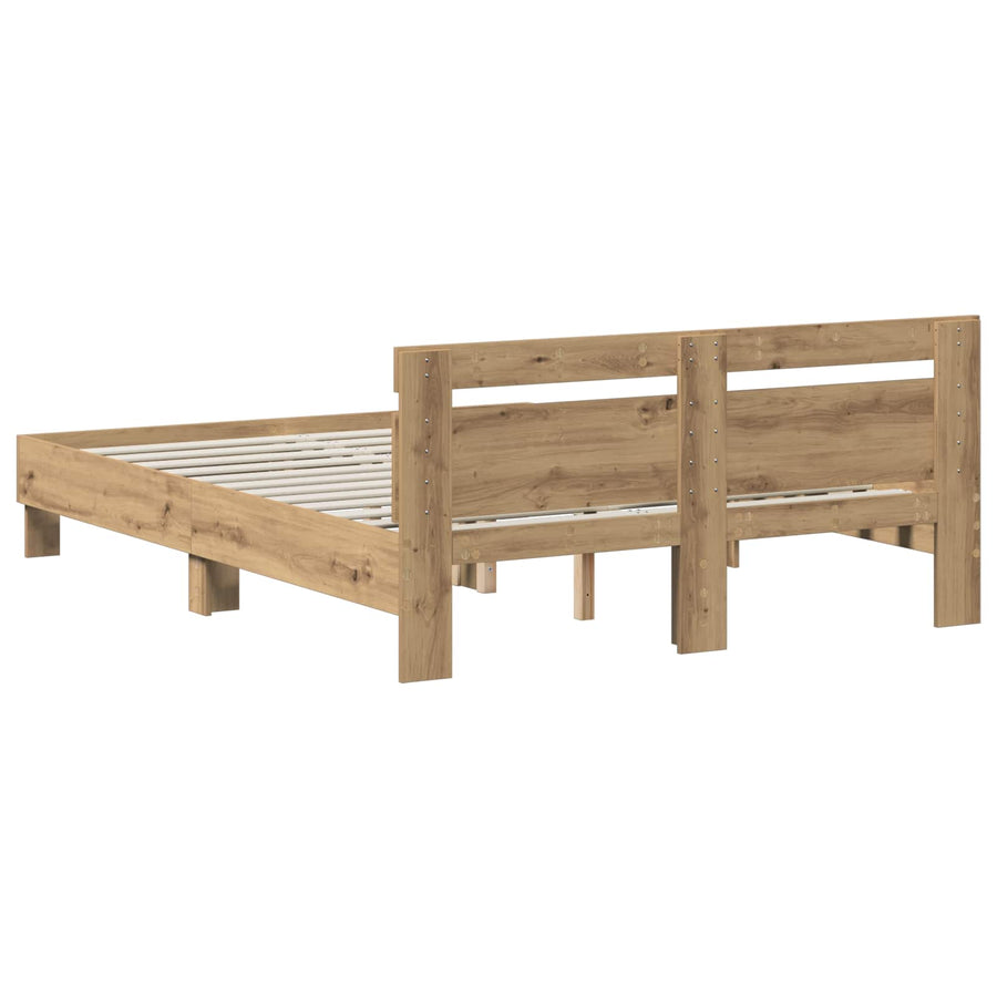 Bedframe Artisanaal eiken 135 x 190 cm Bewerkt hout