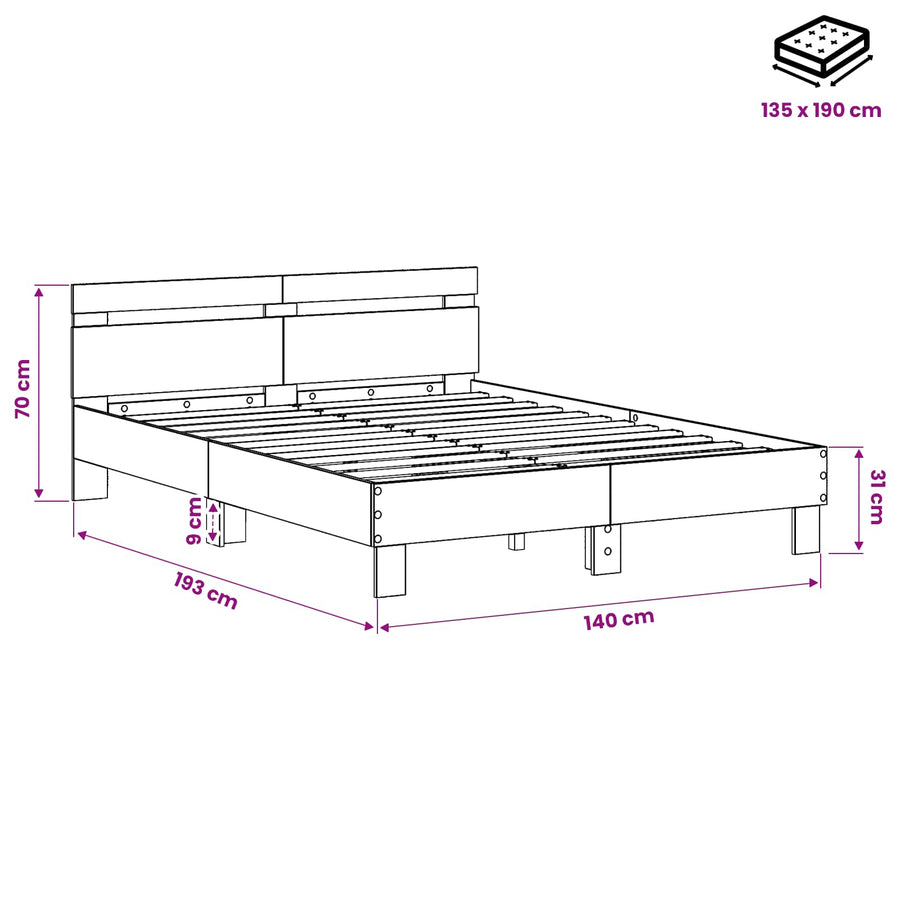 Bedframe Artisanaal eiken 135 x 190 cm Bewerkt hout