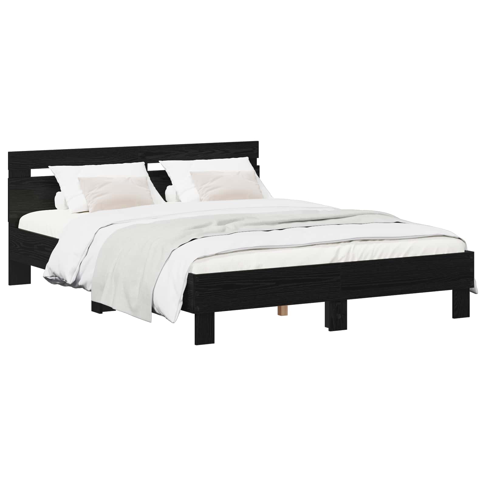 Bedframe Zwart eiken 135 x 190 cm Bewerkt hout