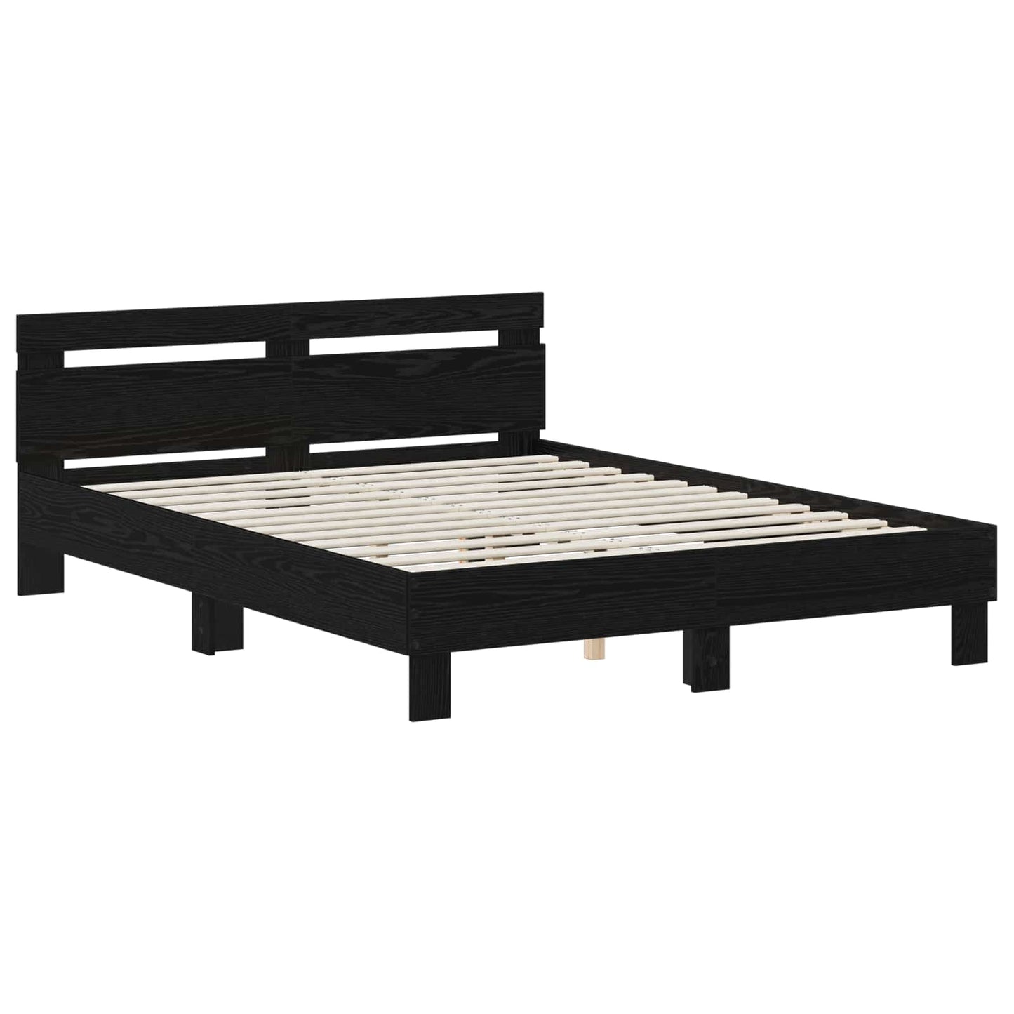Bedframe Zwart eiken 135 x 190 cm Bewerkt hout