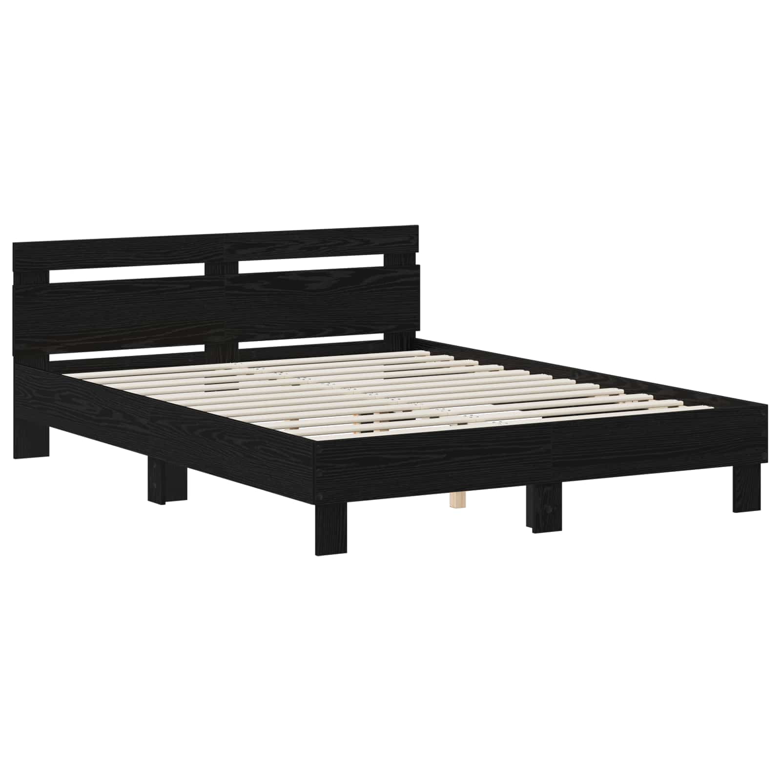 Bedframe Zwart eiken 135 x 190 cm Bewerkt hout
