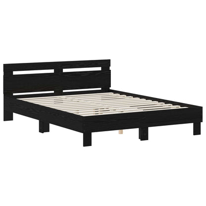 Bedframe Zwart eiken 135 x 190 cm Bewerkt hout
