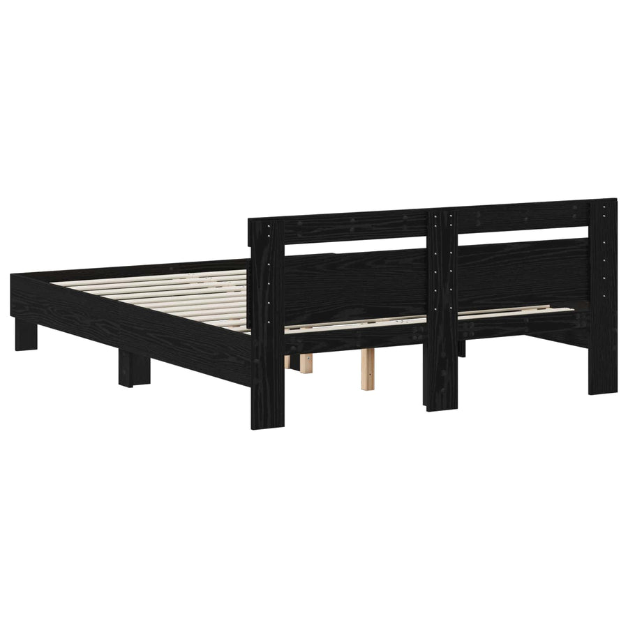 Bedframe Zwart eiken 135 x 190 cm Bewerkt hout