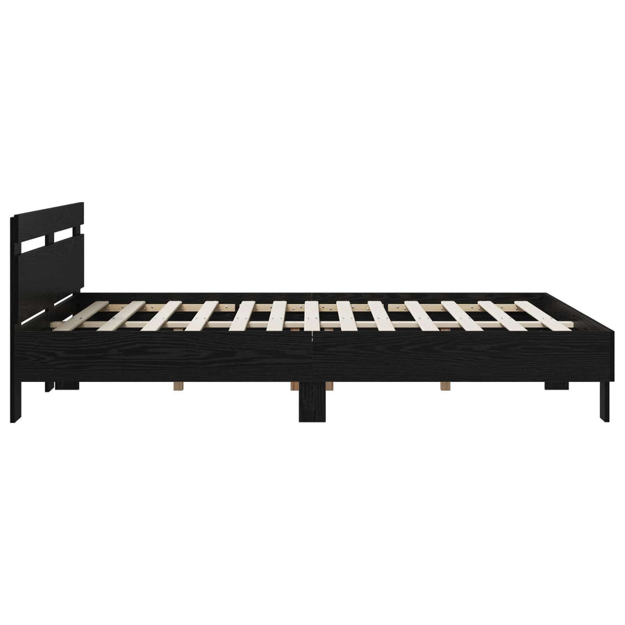 Bedframe Zwart eiken 135 x 190 cm Bewerkt hout
