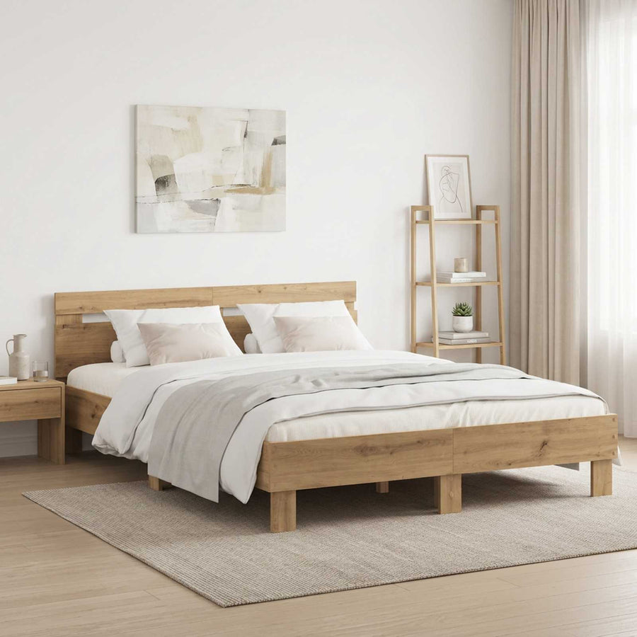 Bedframe Artisanaal eiken 120 x 190 cm Bewerkt hout