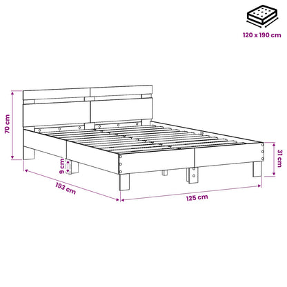Bedframe Artisanaal eiken 120 x 190 cm Bewerkt hout