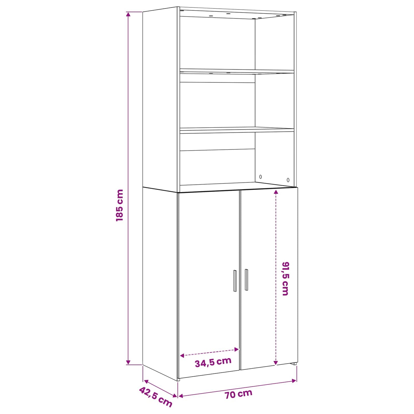 Hoge kast Oud hout 70 x 42,5 x 185 cm Bewerkt hout